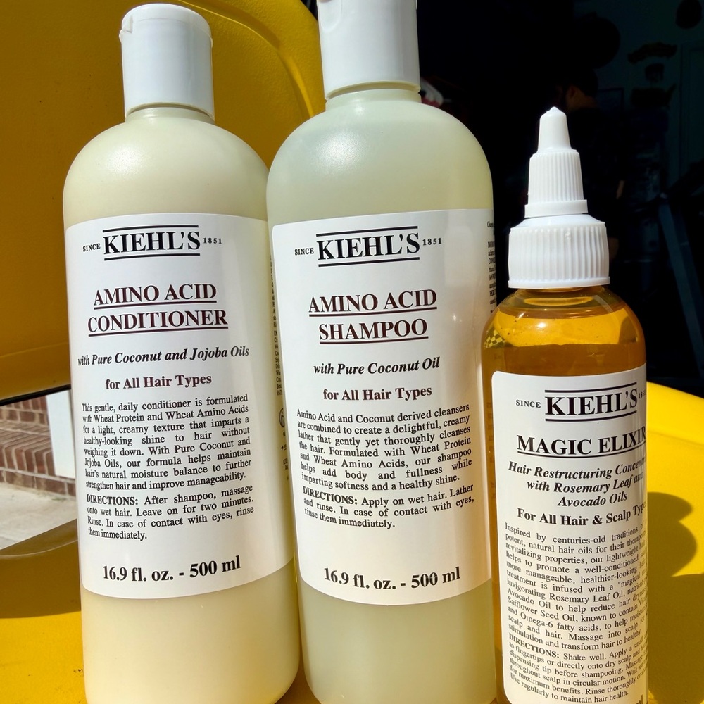 Kiehl's Cream Shampoo, Conditioner & Golden Magic Elixir Set.
